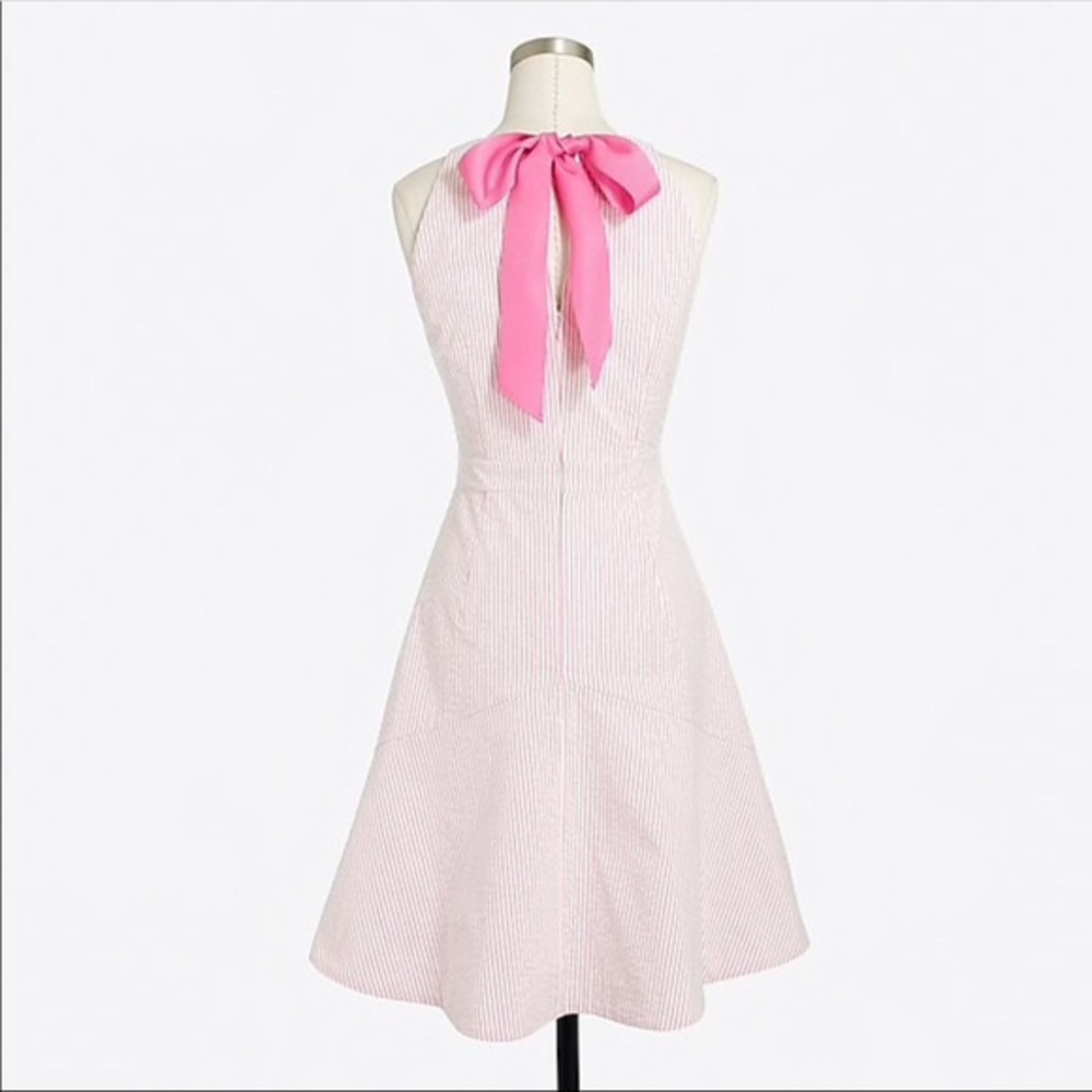 J Crew Factory Seersucker Bow Back Dress Pink